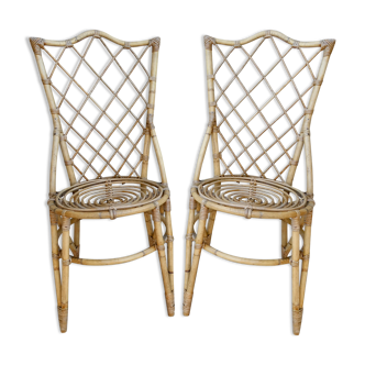Pair of Louis Sognot rattan chairs