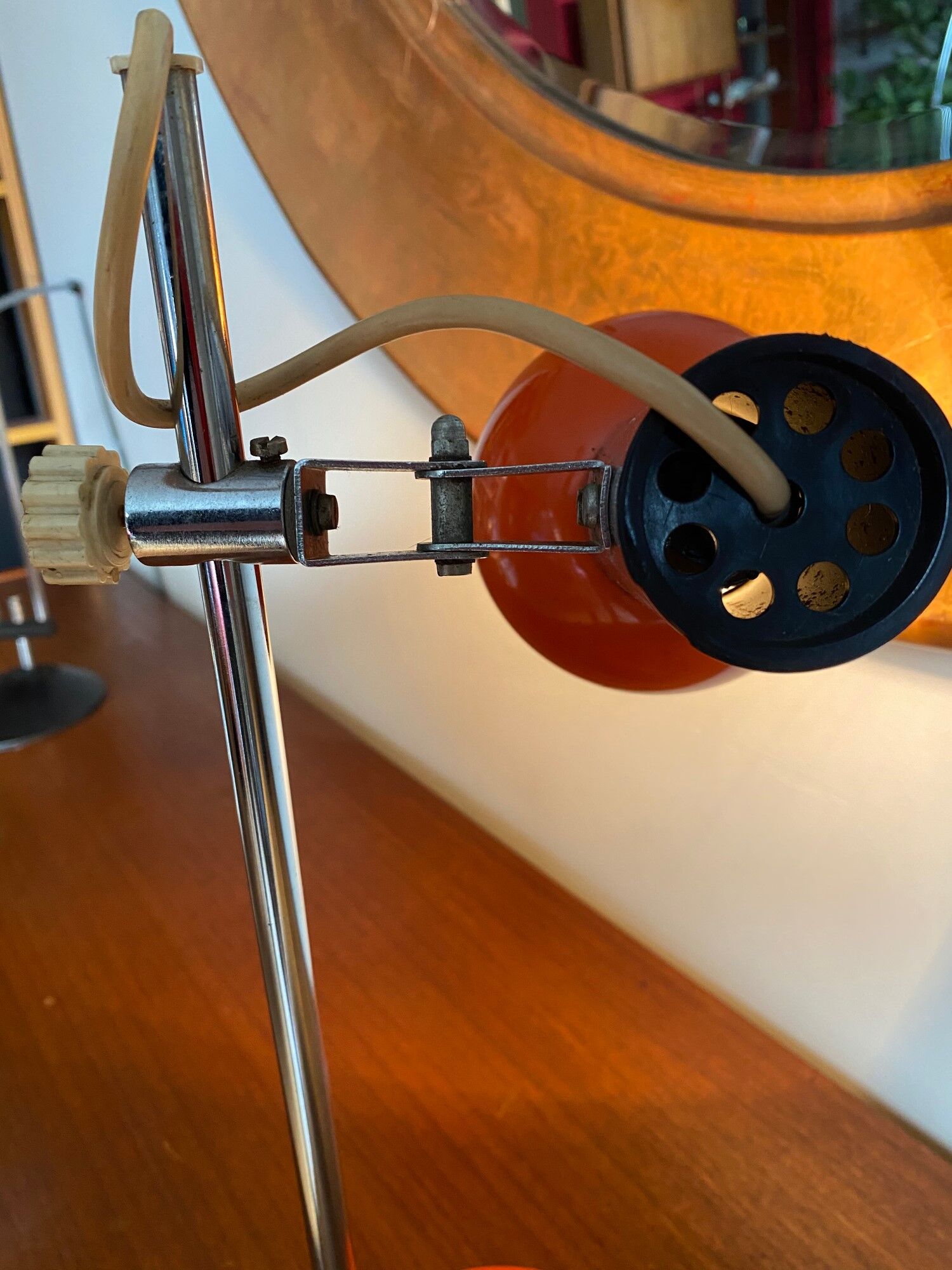 Desk lamp in orange and chrome lacquered metal