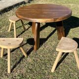 Vintage 1950s Brutalist Tripod Round Coffee Table