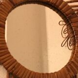 Ancien miroir rotin triples boucles vintage