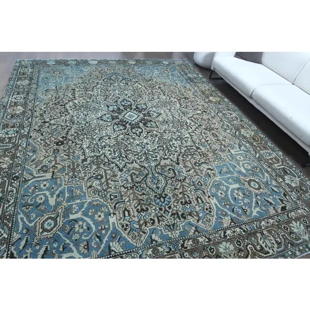 1970s Vintage Persian Handmade Wool Cotton Light Brown Area Rug 280x344