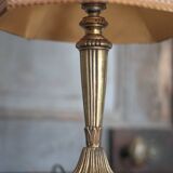 Pair of bronze lamps with fabric shades, bedside lamp.