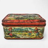 Antique lithographed tin biscuit tins