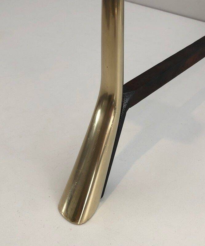 Pair of modernist bronze and wrought iron andirons