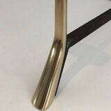 Pair of modernist bronze and wrought iron andirons