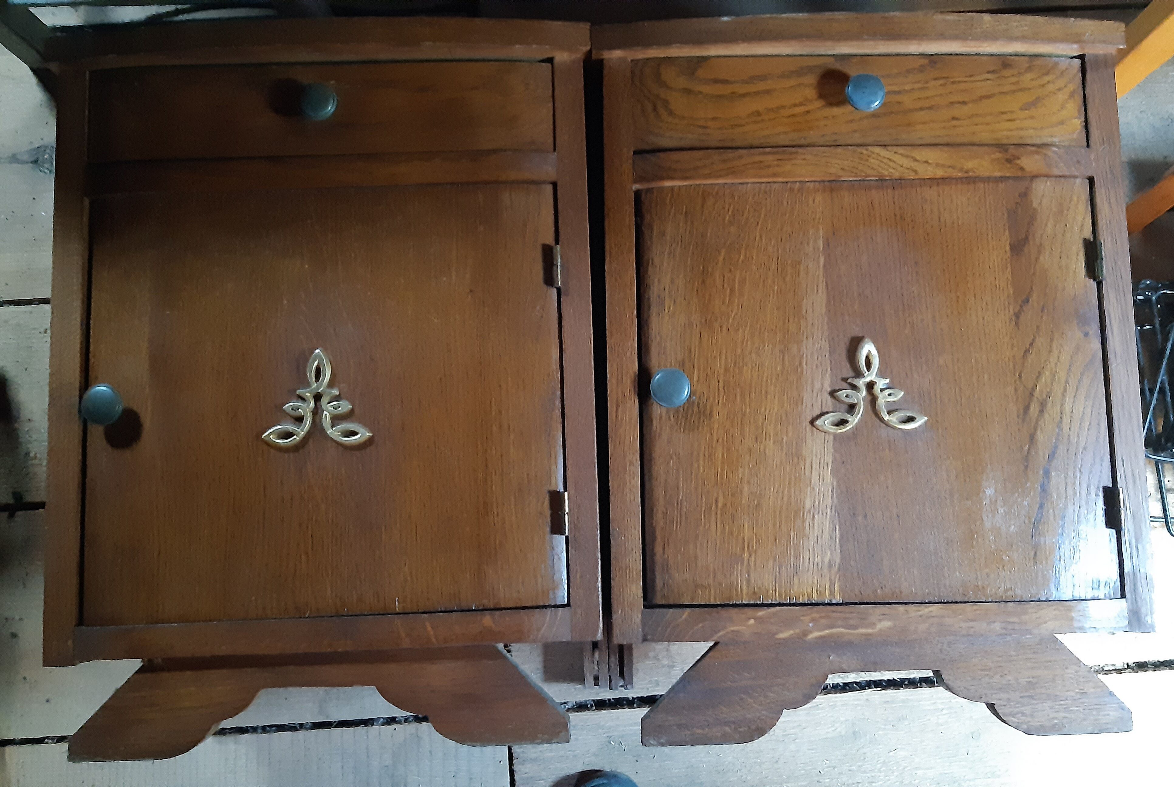 Art Deco oak and marble bedside tables 1930