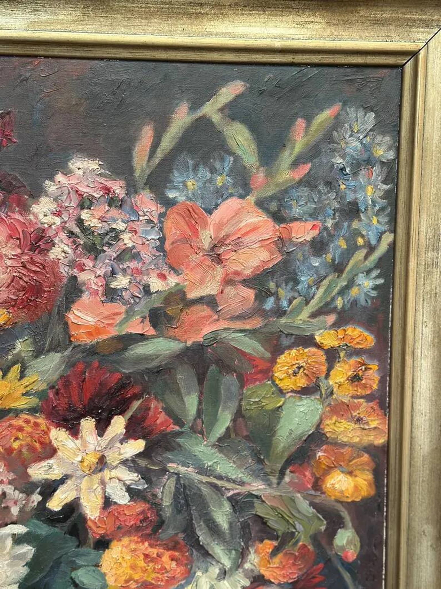 Original Still Life Oil on Canvas “Still Life with Flowers” by F. Wiegand