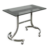 1970s Italian Space Age Chrome and Smoked Glass Rolling Side Table