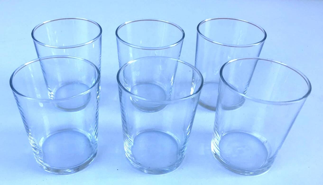 6 old transparent glass tumblers