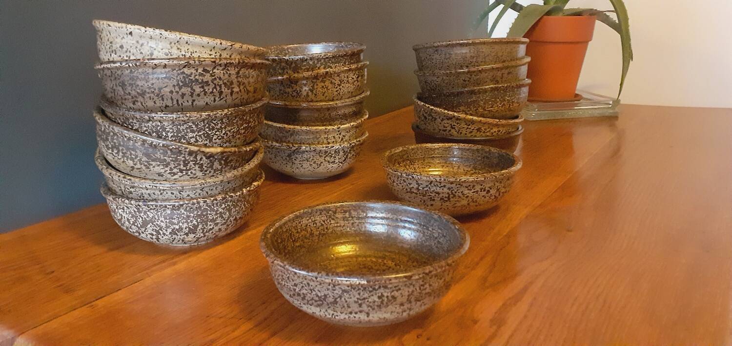 18 assiettes à soupe, jattes en grès de Salins les Bains année 60