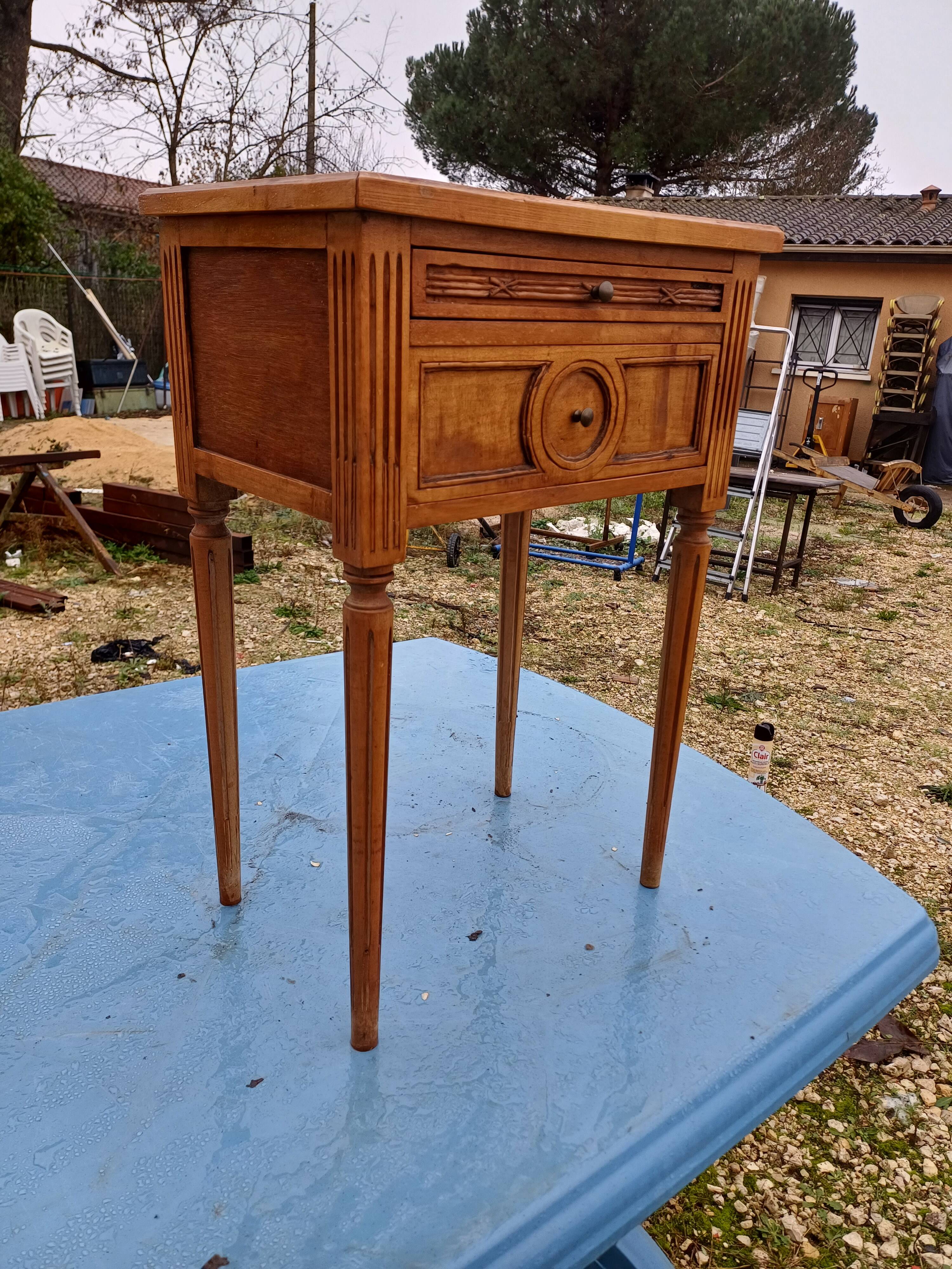 Nightstand 2 drawers walnut oak and burl walnut