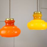 Mid-century italian glass & brass pendant lamps, set of 2