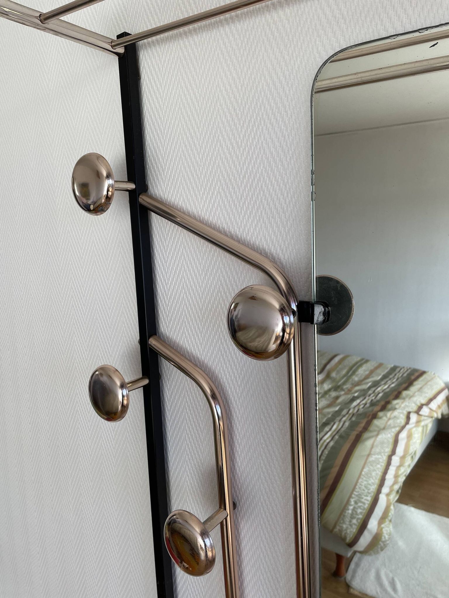 Wall-mounted coat rack with 8 hooks, vintage 50/60