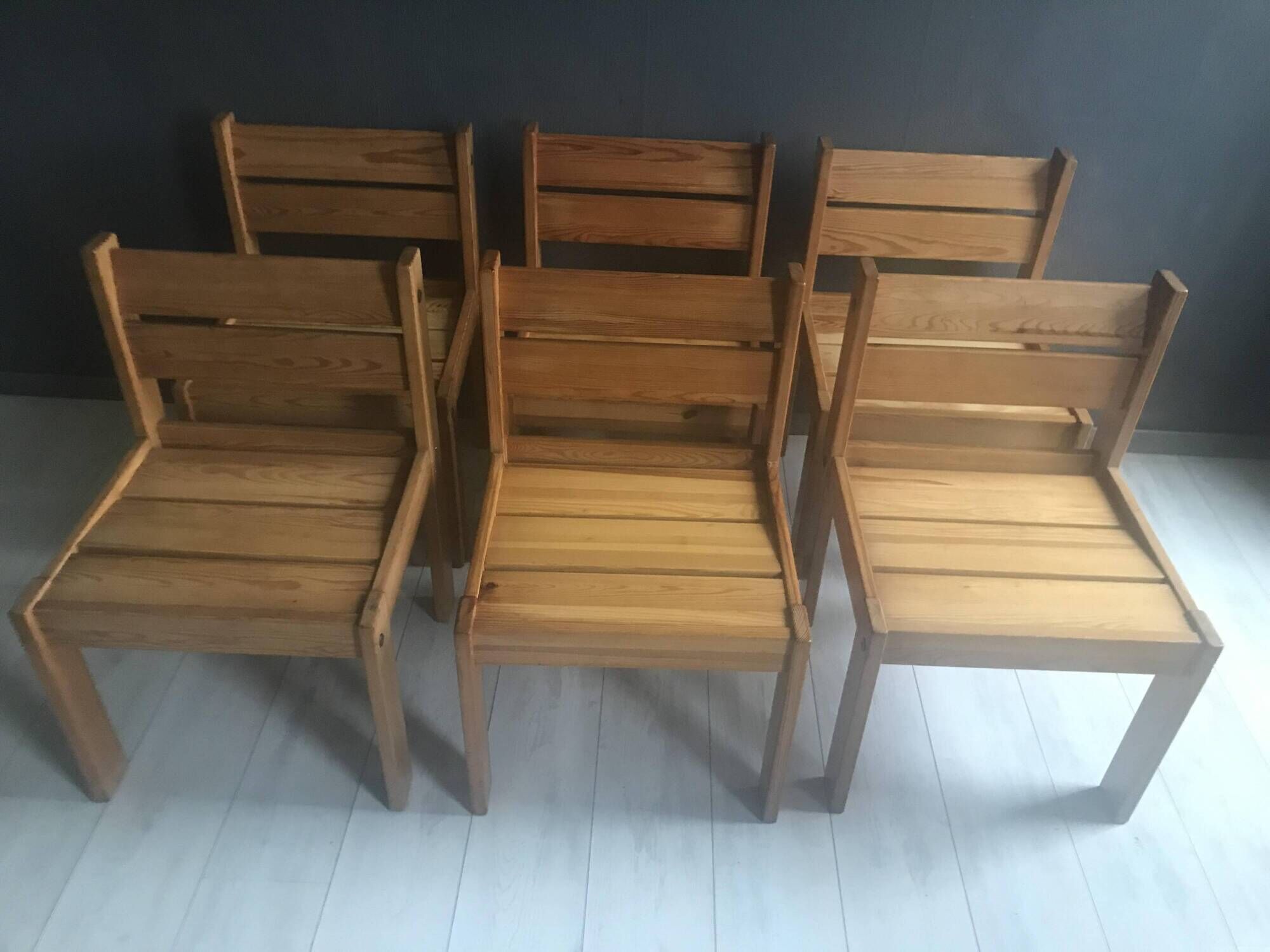 6 chaises de salle à manger en pin, Suède années 70