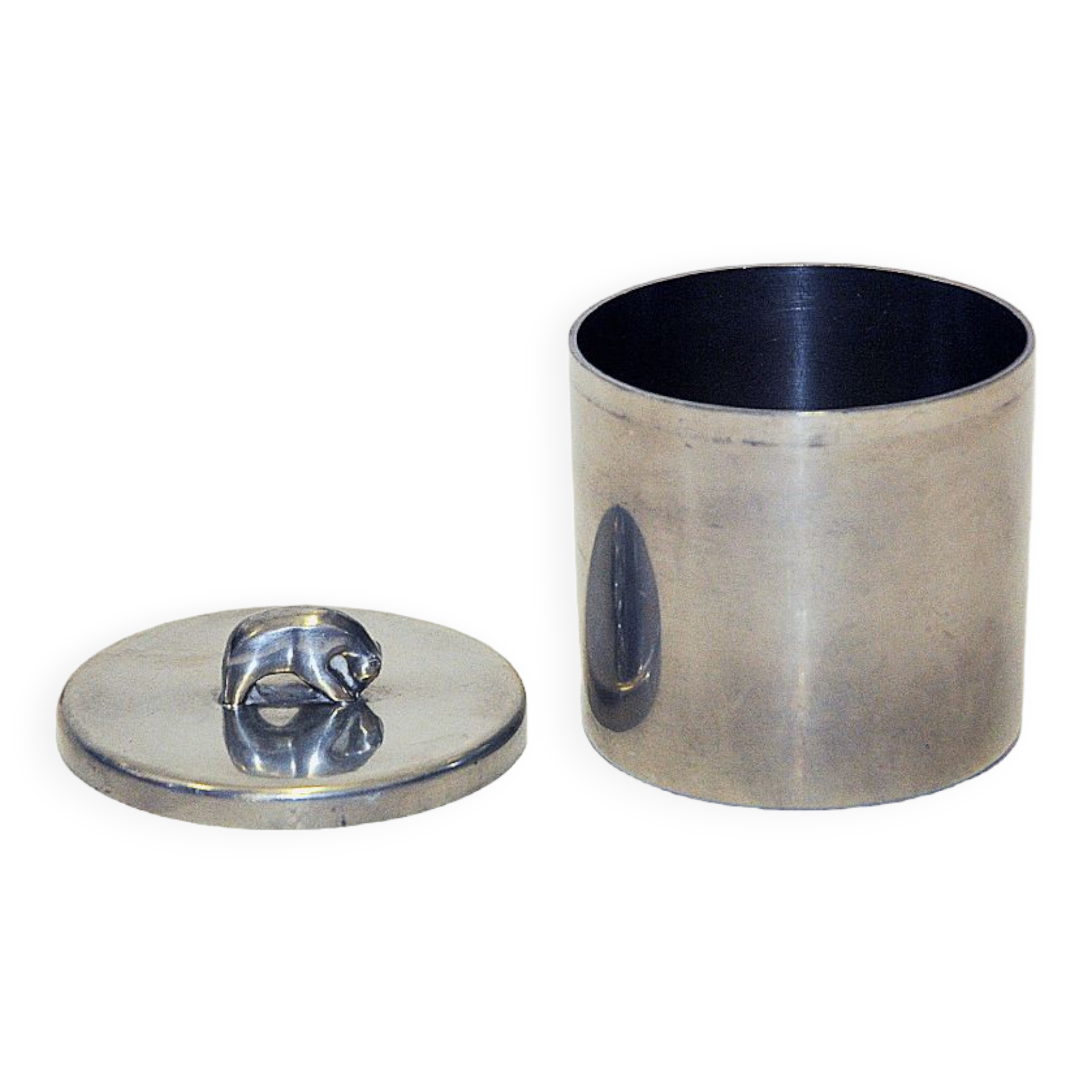Norwegian Pewter lid box with bear knob by PA Lie, Oslo 1950s