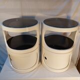 Pair of stackable vintage ABS plastic cylindrical bedside tables
