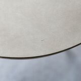 Side table tubular steel base, round top strapping wood, France, circa 1950