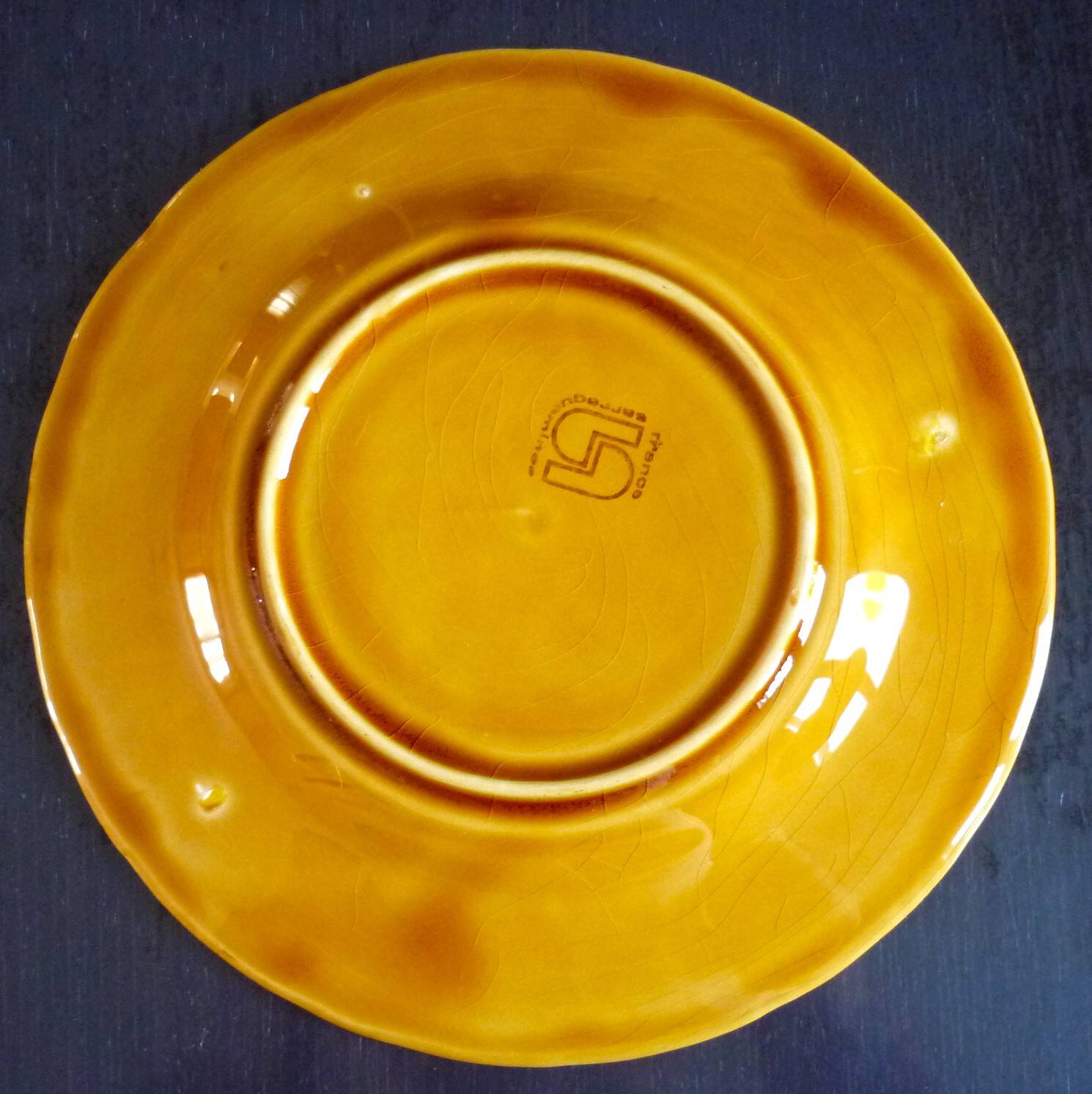 Dessert service of 12 barbotine plates, Sarreguemines, vintage