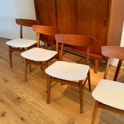 4 Chaises scandinave vintage "Freya" en bouclette lin naturel