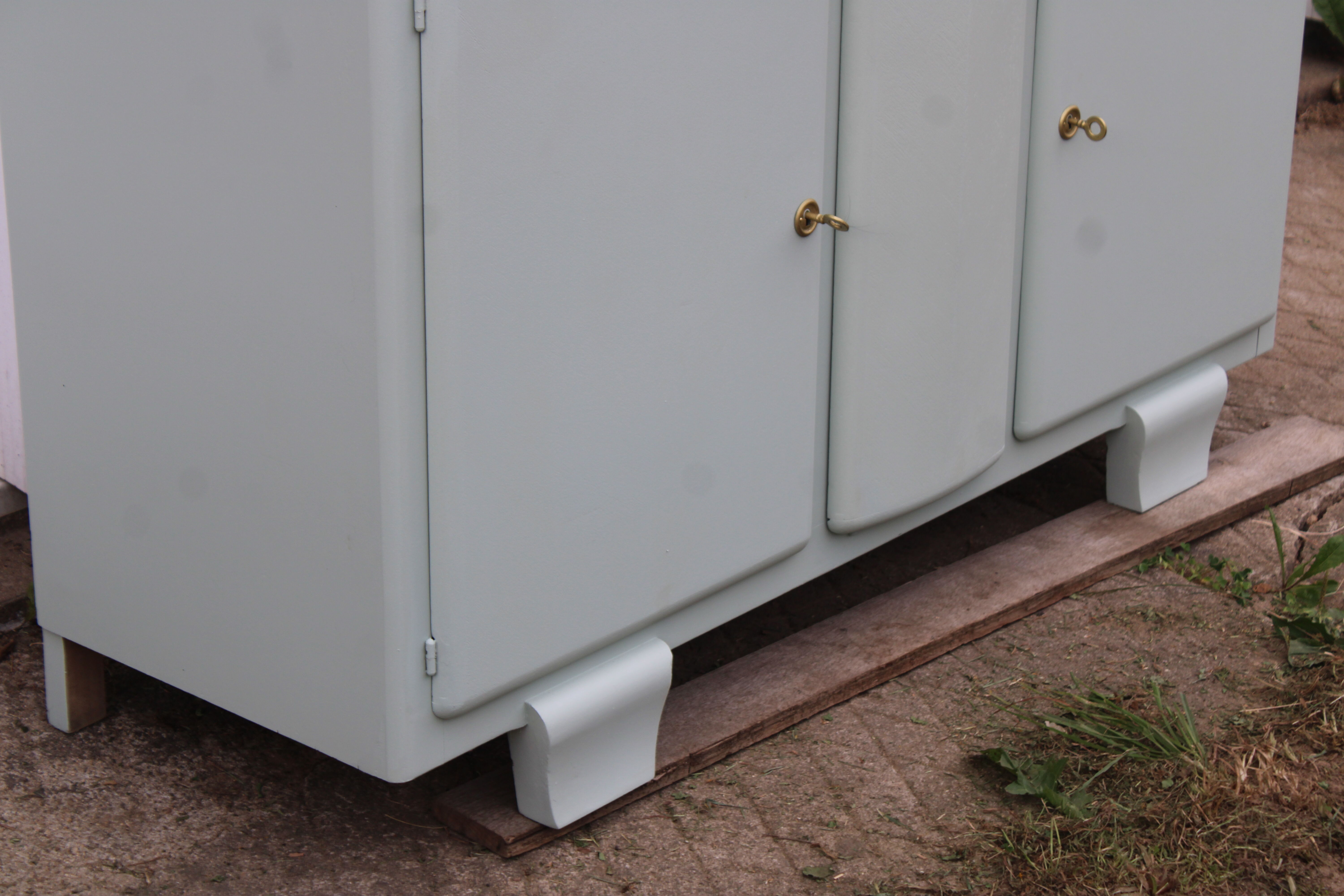 Renovated vintage Mado sideboard – Celadon green & natural cane