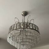 Lustre cascade de pampilles en cristal et bronze argenté