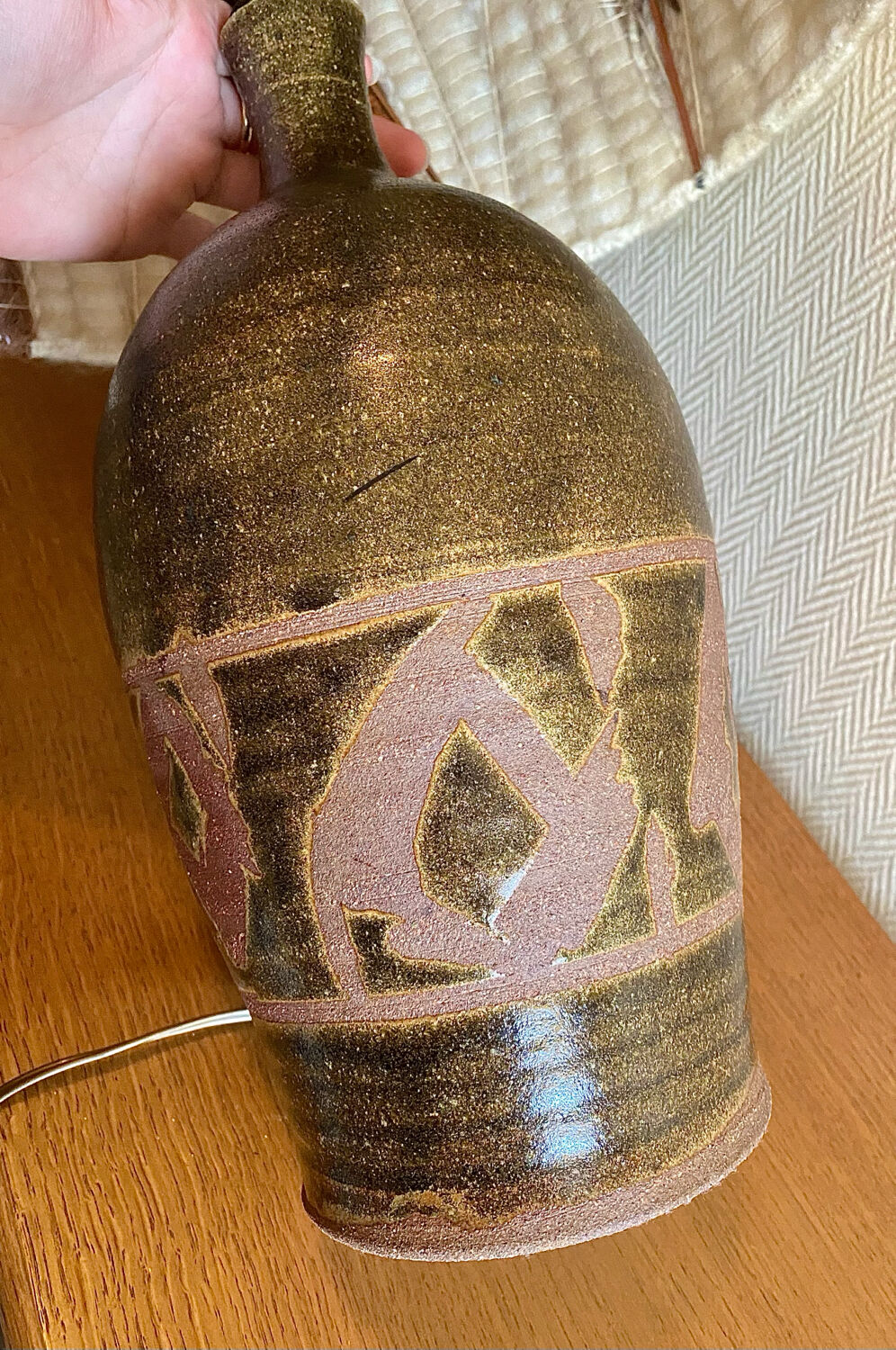 Large 60s lamp in stoneware and wool