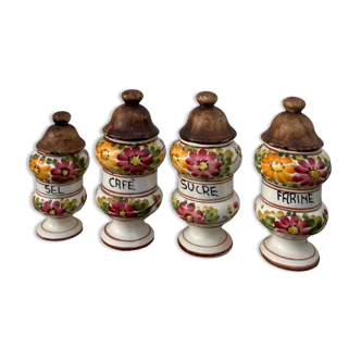 4 vintage ceramic spice pot coffee salt sugar and flour