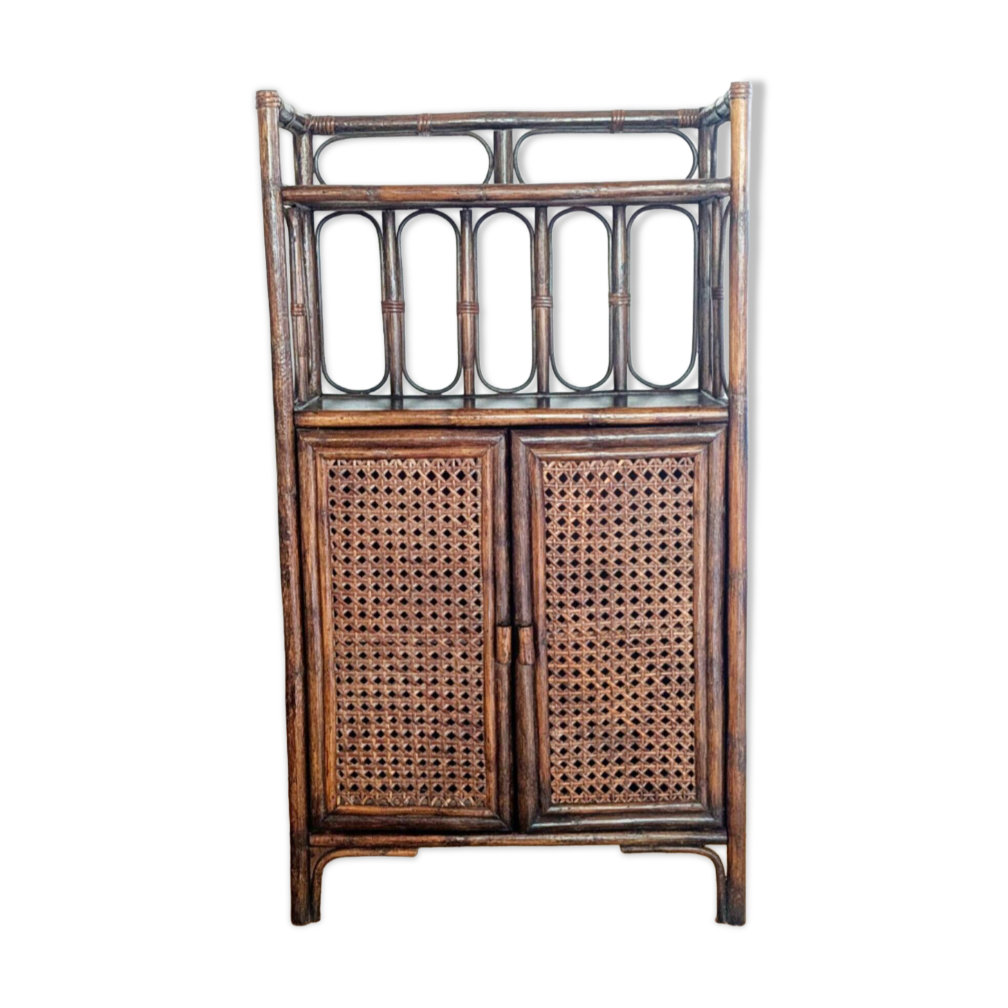 Rattan and cane bookshelf shelf