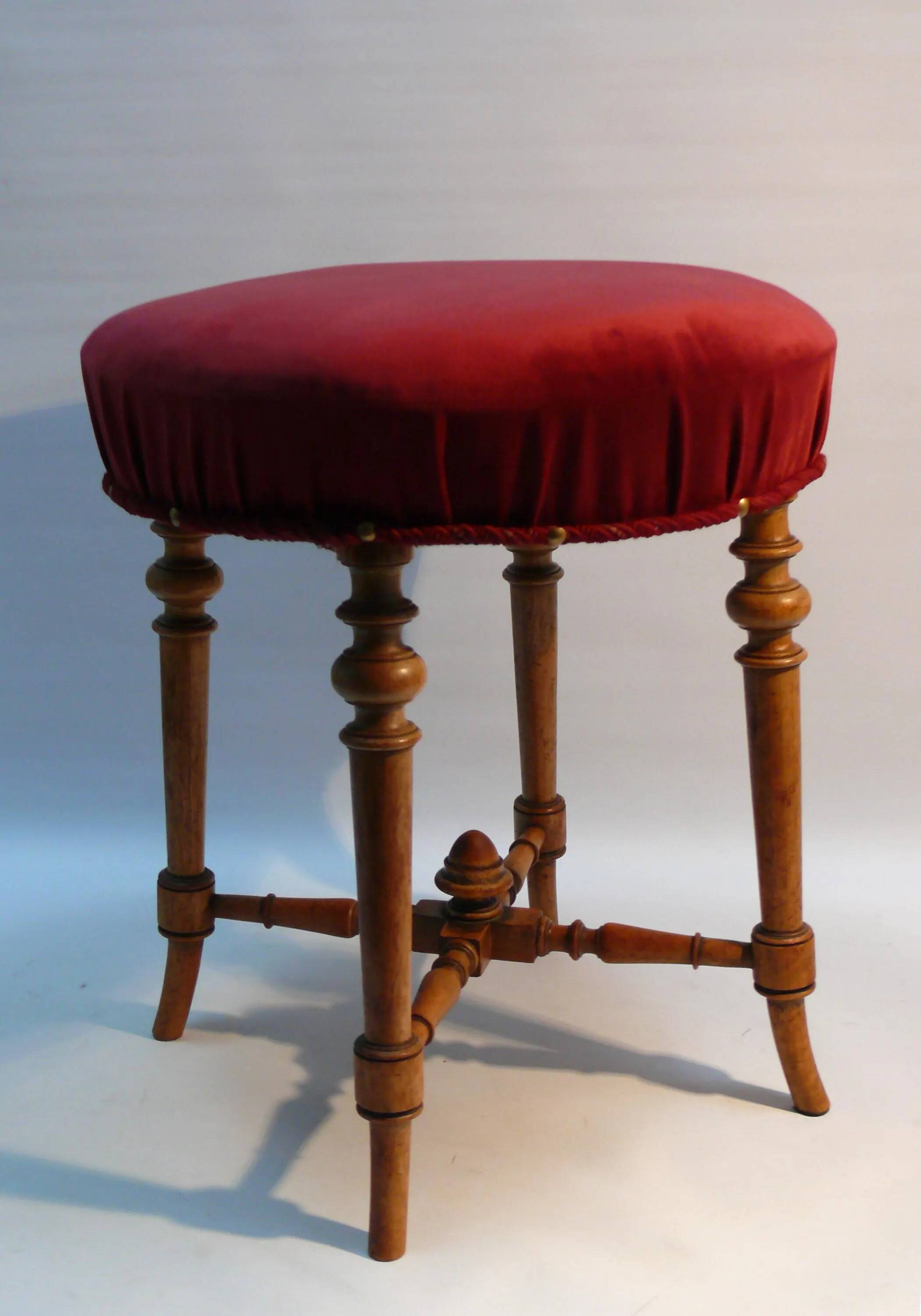Antique stool / piano stool - upholstered, probably France - Napoleon III, circa 1880