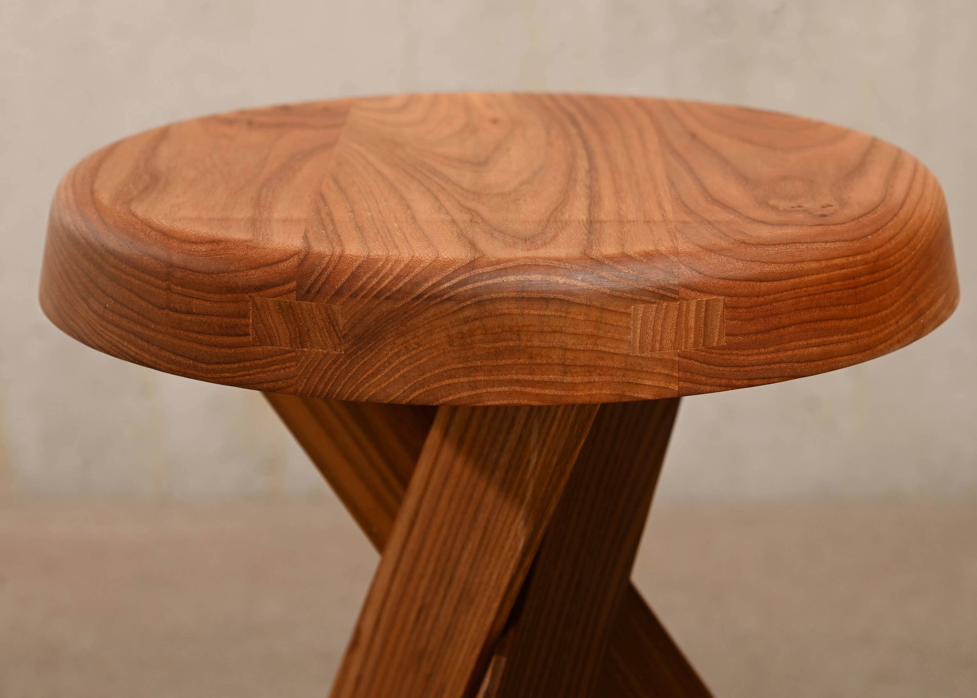 Pierre Chapo Stool S31 'Model A' in solid Elmwood, France