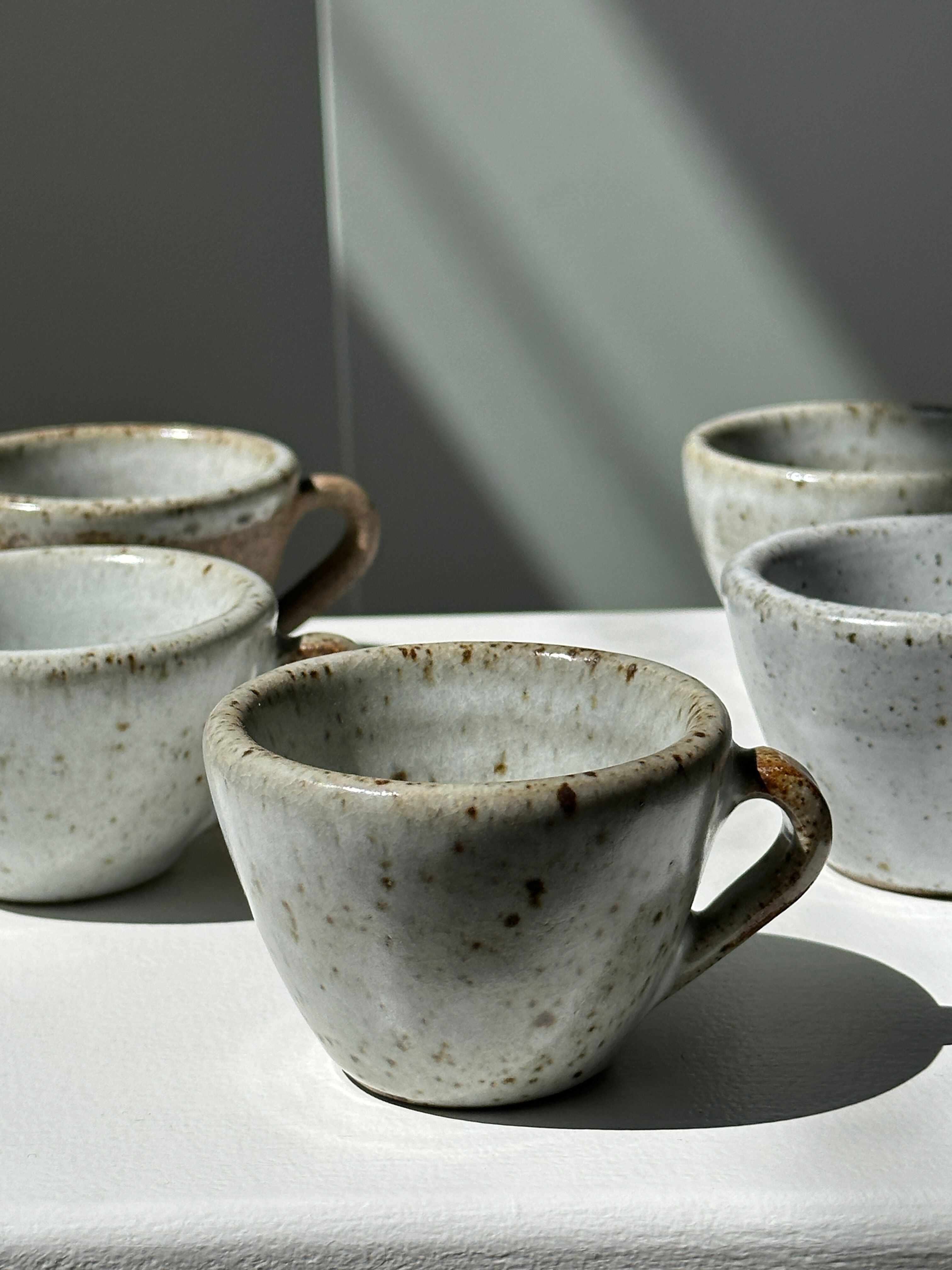 Set of 5 Indonesian ceramic handle coffee cups
