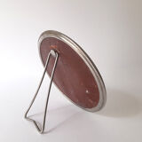 Adjustable Beveled Round Mirror in Metal Frame for Table or Wall