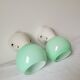 Duo of wall lamps in porcelain and green opaline