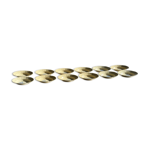 Lot de 12 assiettes creuses beige rose bleue Digoin Sarreguemines anciennes