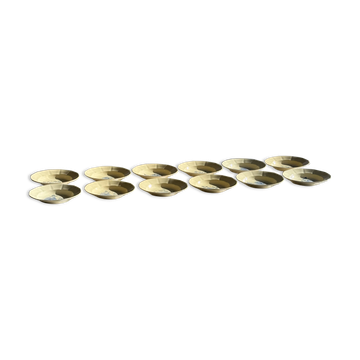 Set of 12 beige, pink, and blue deep plates from Digoin Sarreguemines, vintage.