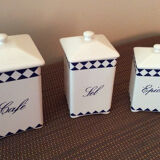 series of blue spice jars