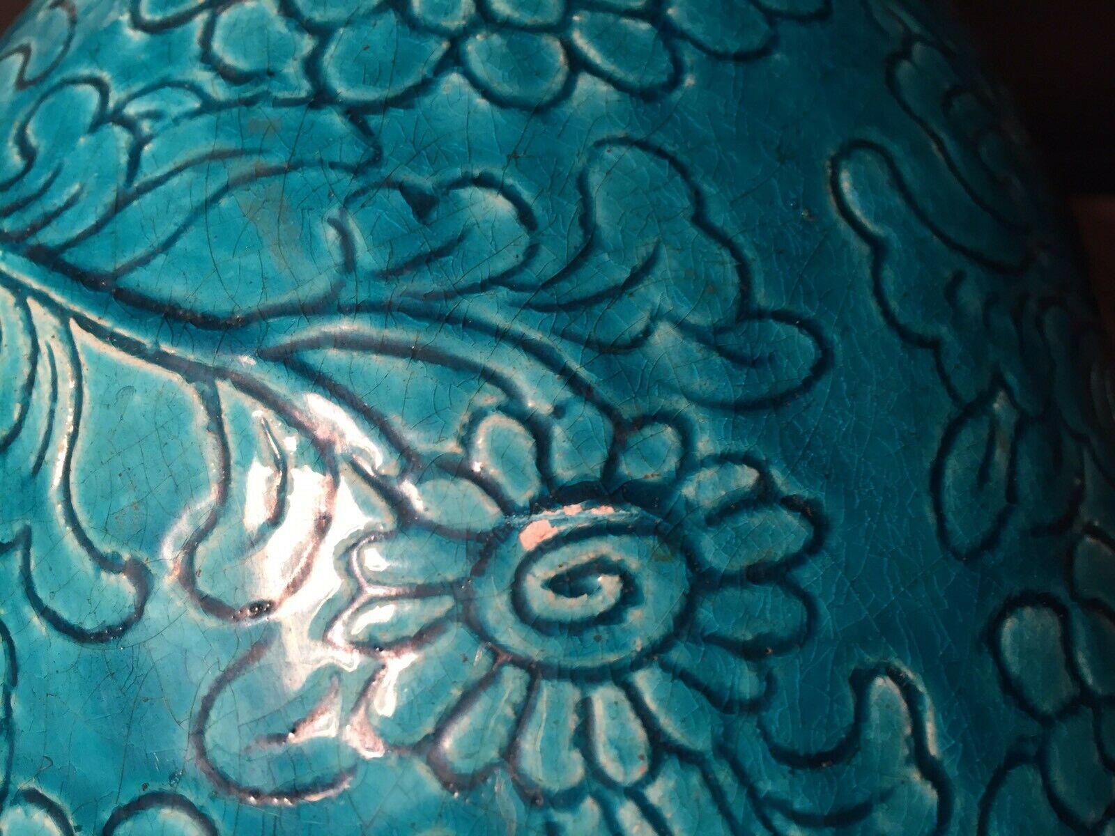 Vase enamelled turquoise blue floral decoration
