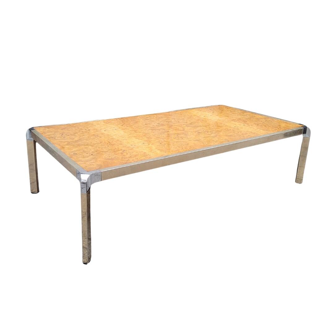 Coffee table, wood and steel, Guy Lefevre style, 70's – France