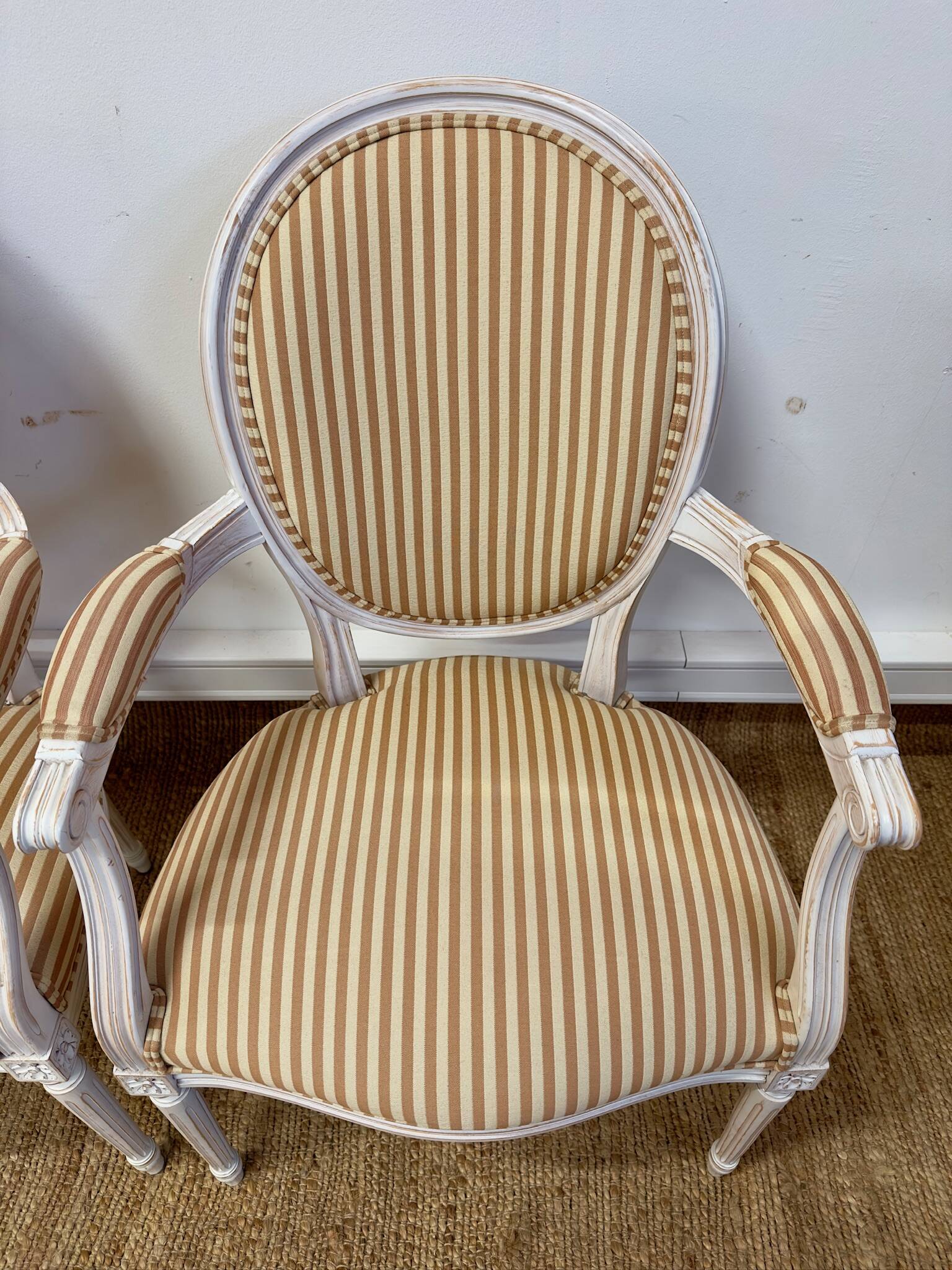 Pair of Louis XVI style medallion armchairs