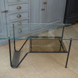Table basse vintage en métal et verre 1960 à 2 plateaux