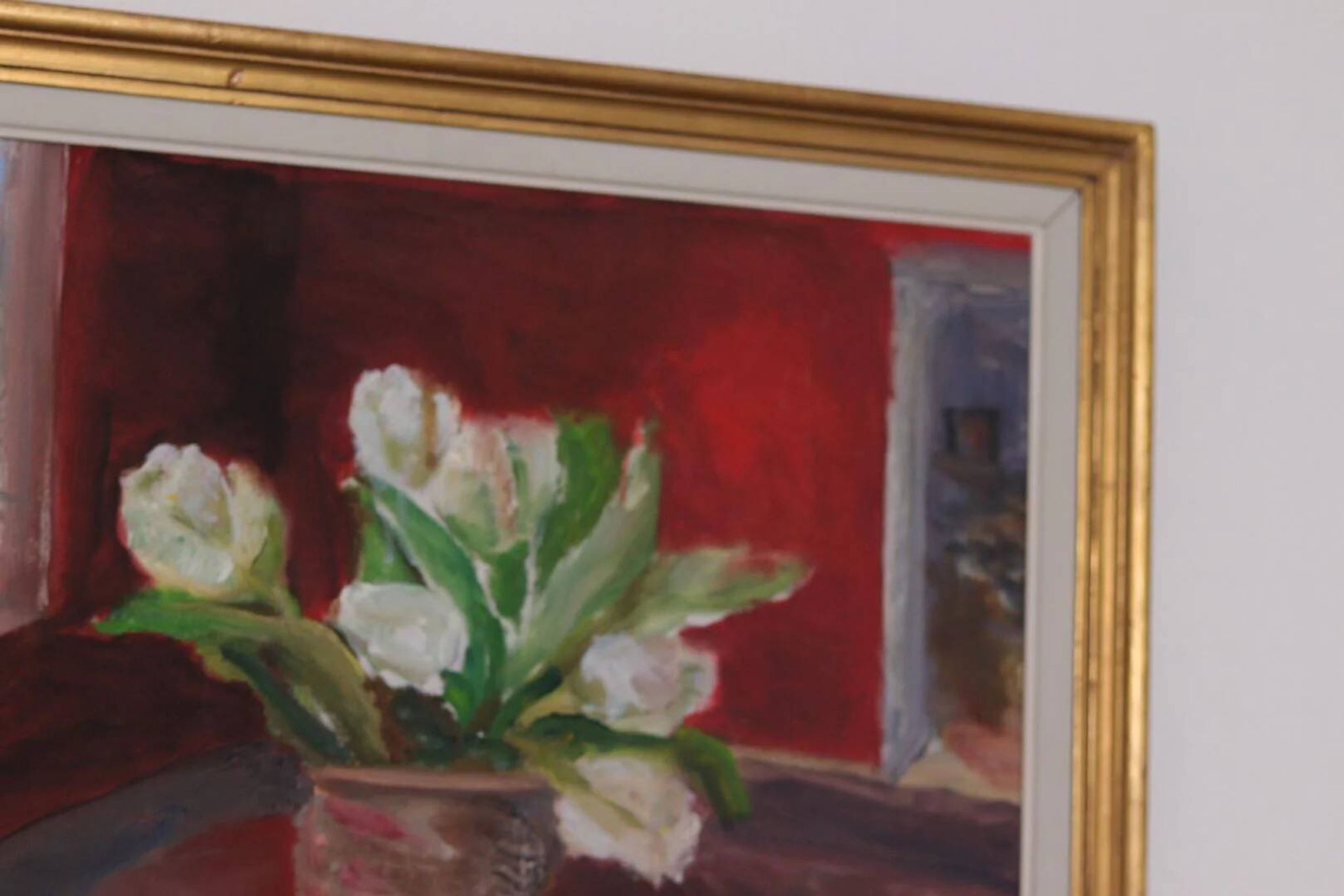 Huile sur toile originale suédoise – « Roses blanches » par Aina Schiller, Arvika