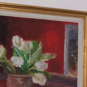 Huile sur toile originale suédoise – « Roses blanches » par Aina Schiller, Arvika