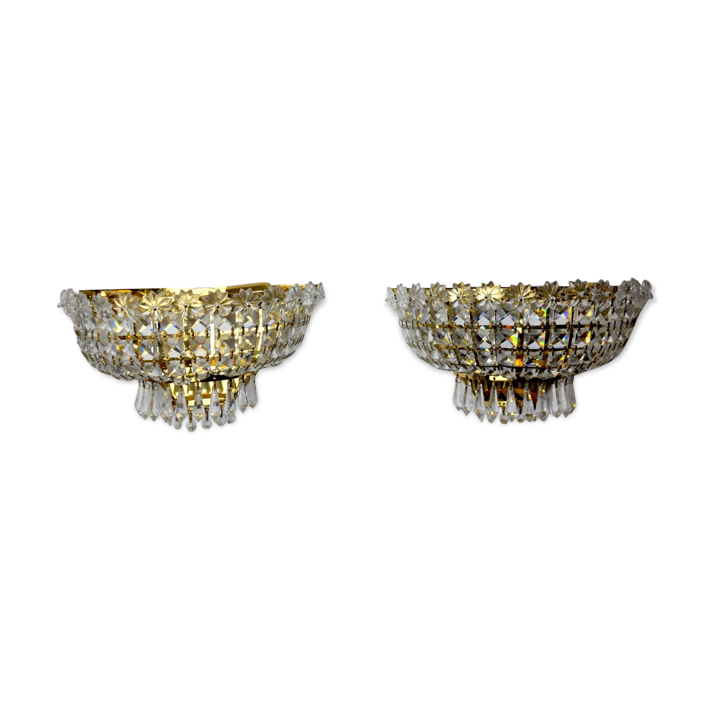 Pair of Regency wall lamps, cut crystals, Italy, 1980