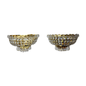 Pair of Regency wall lamps, cut crystals, Italy, 1980