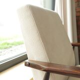 Vintage armchair in light beige corduroy designed by H. Lis.