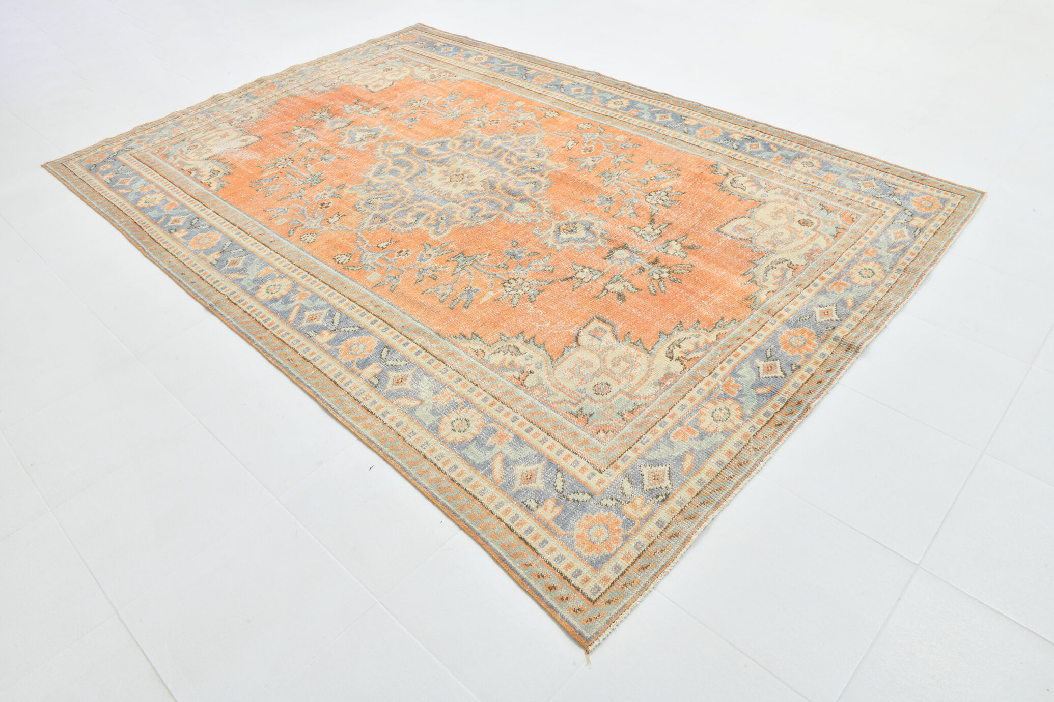 Coral orange 62s vintage rug, 226x331cm