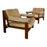 Pair of lounge chairs in wood and designer fabric from the 60s vintage Scandinavian look