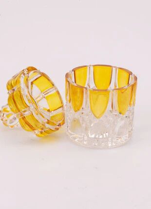 Small amber and transparent crystal pot with lid from the Val Saint-Lambert Luxval Art Deco collection.