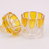 Small amber and transparent crystal pot with lid from the Val Saint-Lambert Luxval Art Deco collection.