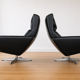 Vintage Danish Georg Thams matching black leather lounge chairs 1970s